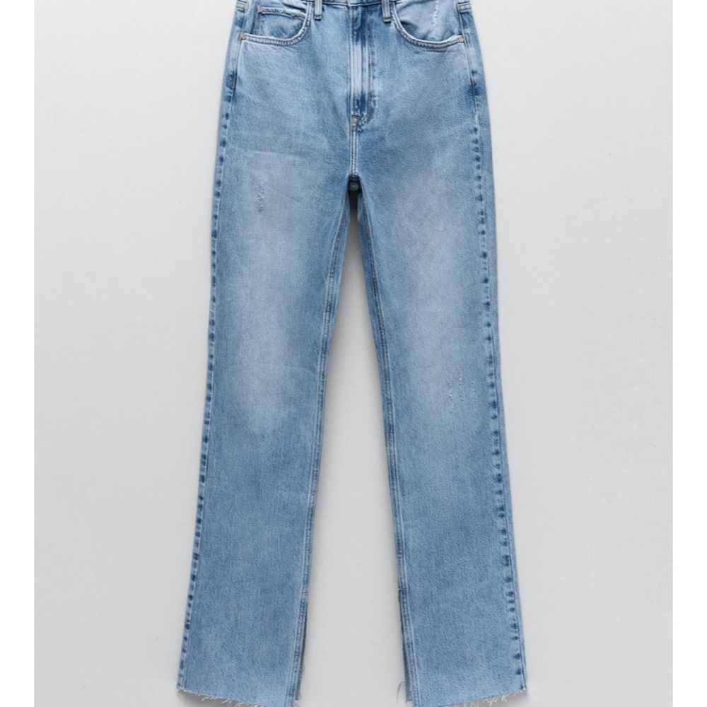 Zara high waist light wash jeans with split hem